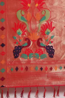 Red Woven Silk Blend Saree With Blouse