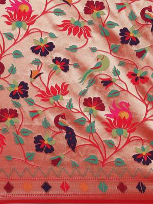 Red Woven Silk Blend Saree With Blouse 5
