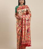 Red Woven Silk Blend Saree With Blouse