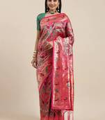Pink Woven Silk Blend Saree With Blouse