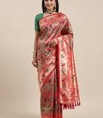Red Woven Silk Blend Saree With Blouse