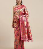 Pink woven silk saree with blouse
