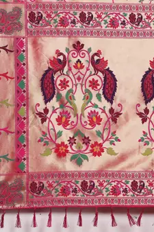 Pink woven silk saree with blouse