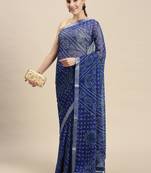 Blue printed chiffon saree with blouse
