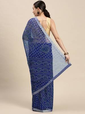 Blue printed chiffon saree with blouse 2