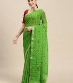 Green printed chiffon saree with blouse
