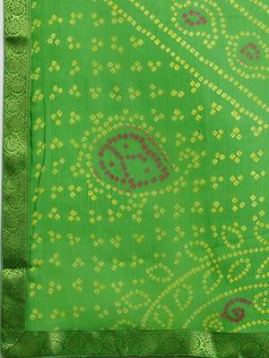 Green printed chiffon saree with blouse 3