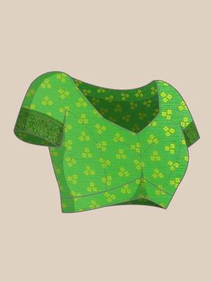 Green printed chiffon saree with blouse 5