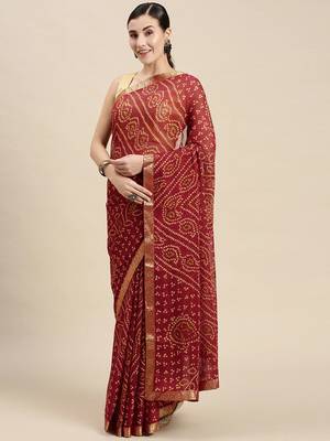 Maroon printed chiffon saree with blouse 1