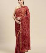 Maroon printed chiffon saree with blouse