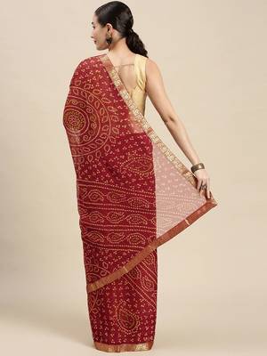 Maroon printed chiffon saree with blouse 2