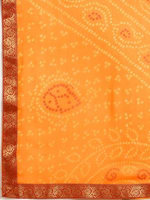 Yellow printed chiffon saree with blouse 3
