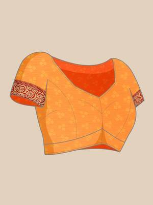 Yellow printed chiffon saree with blouse 5