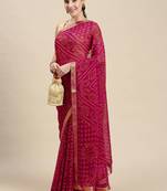 Pink printed chiffon saree with blouse