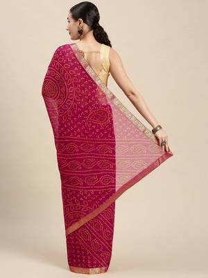 Pink printed chiffon saree with blouse 2