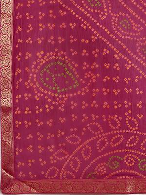 Pink printed chiffon saree with blouse 3