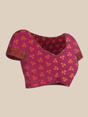 Pink printed chiffon saree with blouse 5