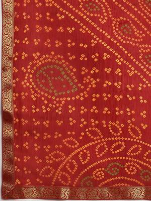 Red printed chiffon saree with blouse 3