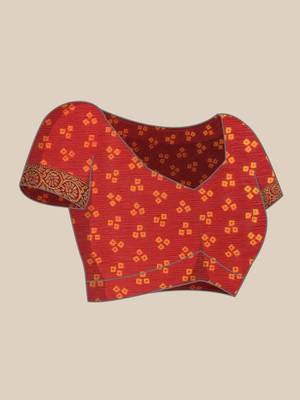 Red printed chiffon saree with blouse 5