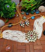 Multicolor Brass Gold Plated American Diamond Beaded Choker Necklace Jewellery Set