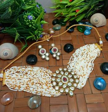 Multicolor Brass Gold Plated American Diamond Beaded Choker Necklace Jewellery Set 1