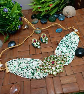Multicolor Brass Gold Plated American Diamond Beaded Choker Necklace Jewellery Set 1