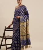 Blue woven cotton saree with blouse