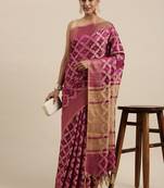 Purple woven cotton saree with blouse