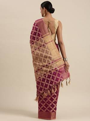 Purple woven cotton saree with blouse 2