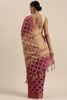 Purple woven cotton saree with blouse