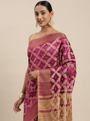 Purple woven cotton saree with blouse 3
