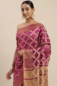 Purple woven cotton saree with blouse