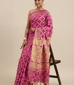 Pink woven cotton saree with blouse