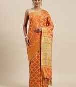 Orange woven cotton saree with blouse
