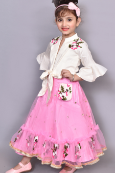 Pink Lehnga off white tie note Choli