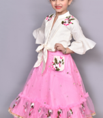 Pink Lehnga off white knot tieup Choli