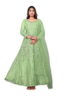 Light Lime Net Embroidered SemiStitched Anarkali For women 1
