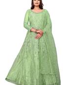 Light Lime Net Embroidered SemiStitched Anarkali For women