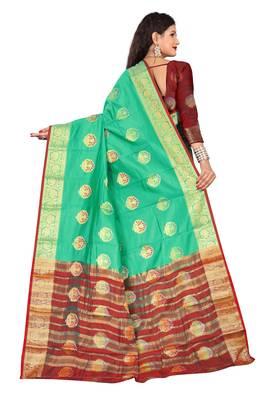 Light green woven banarasi cotton saree with blouse 2