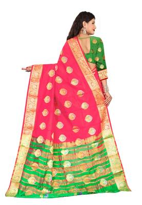 Pink woven banarasi cotton saree with blouse 2