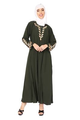 ENTIRE Creep Fabric Olive color Embroideries Work A-Line Abaya Dress with Hijab for Women  1
