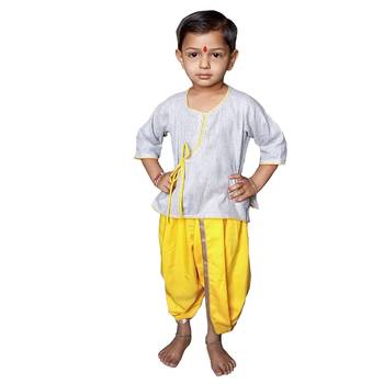 Aglare pure cotton boys kurta set Plain Grey yellow 1