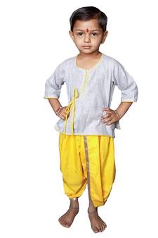 Aglare pure cotton boys kurta set Plain Grey yellow