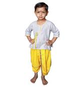 Aglare pure cotton boys kurta set Plain Grey yellow