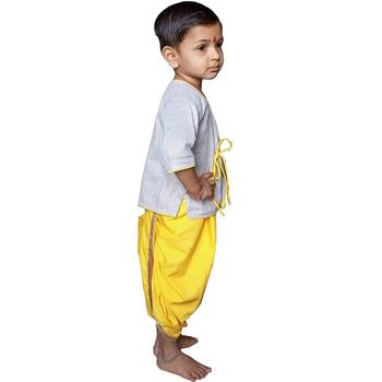 Aglare pure cotton boys kurta set Plain Grey yellow 2