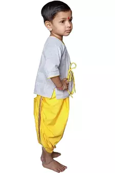 Aglare pure cotton boys kurta set Plain Grey yellow