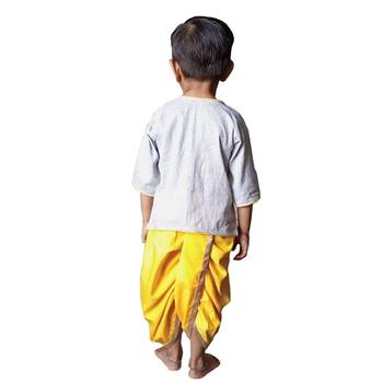 Aglare pure cotton boys kurta set Plain Grey yellow 3
