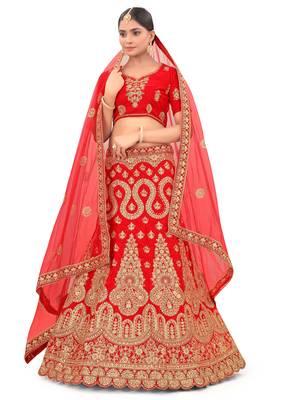 Embroidered Semi Velvet Semi Stitched Bridal Lehenga Choli 1