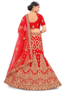 Embroidered Semi Velvet Semi Stitched Bridal Lehenga Choli 2