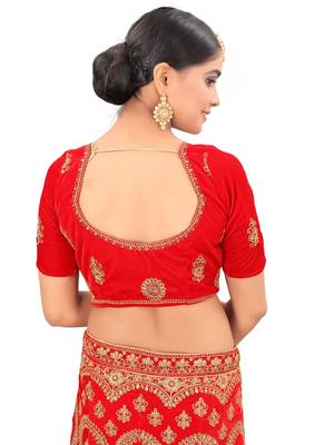 Embroidered Semi Velvet Semi Stitched Bridal Lehenga Choli 4